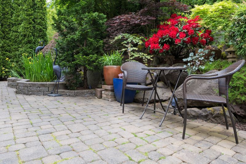 Paver patio with lush landscaping